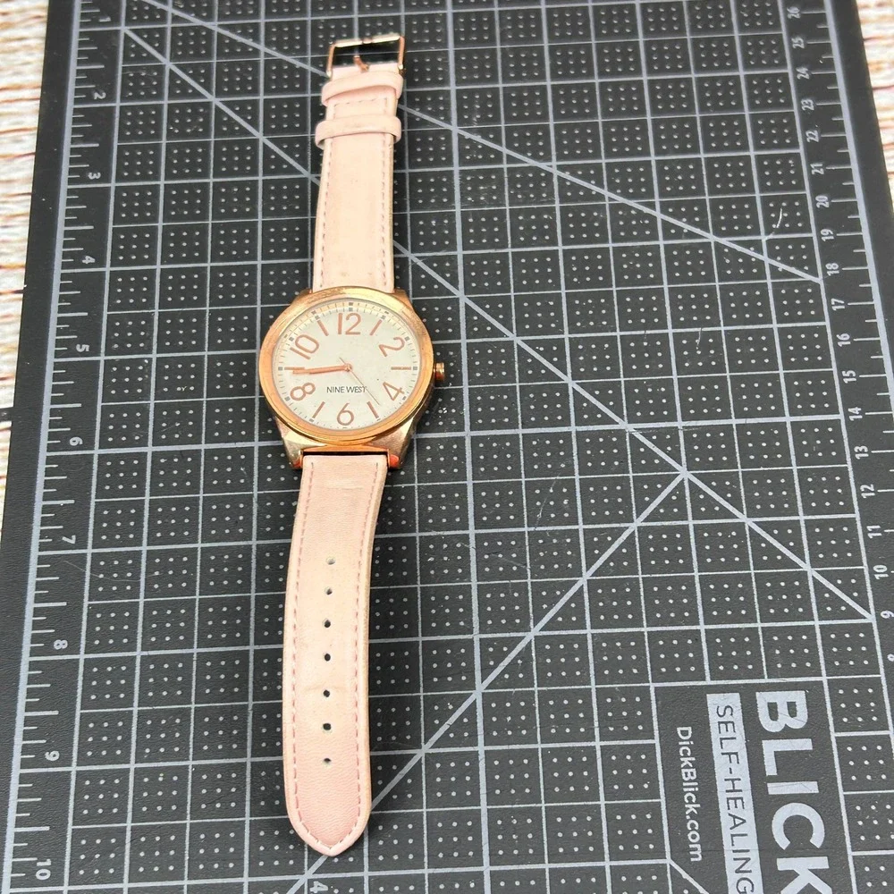 Nine West Womens Rose Gold Tone‎ Pink Leather Strap Watch NW/1660